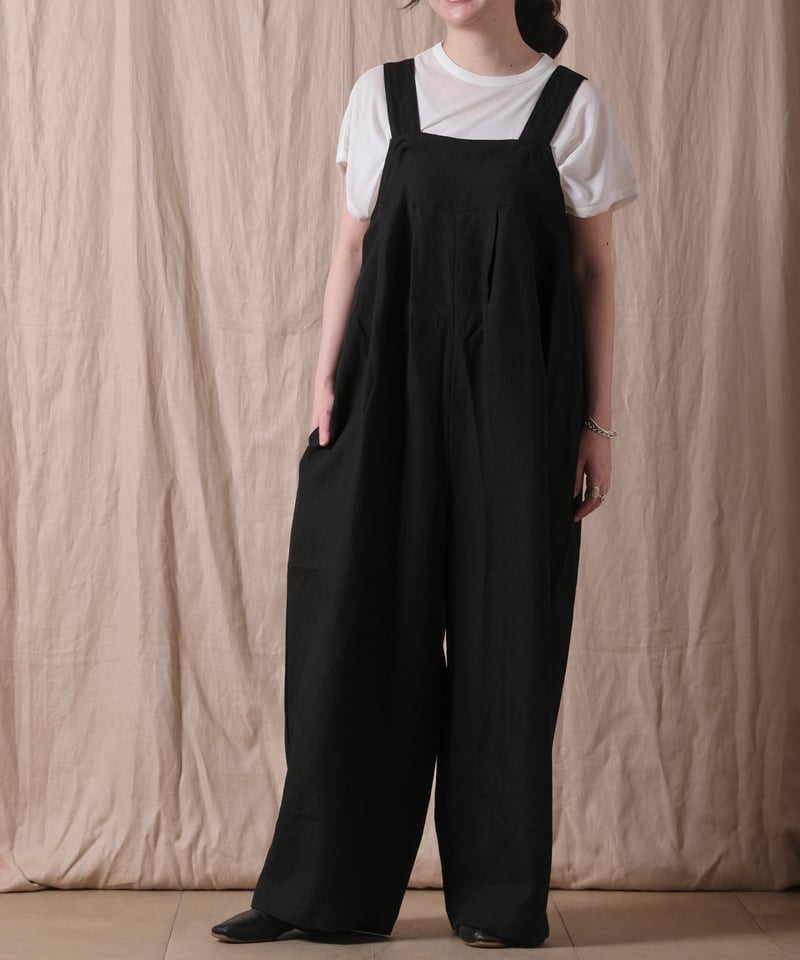 ユニバーサルティッシュ | ワッシャーサロペット UNIVERSAL TISSU】トリプルワッシャーリネン タックサロペットパンツ