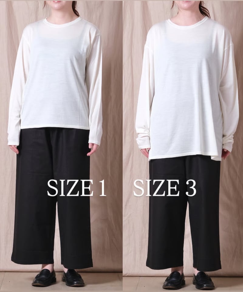 5072【美品】45R ウォッシャブルウール フレアTシャツ　ブラック メリノウールロングスリーブTシャツ ビッグシルエット