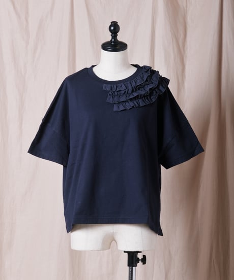 【UNIVERSAL SEVEN】クラシック天竺 ネックフリルTシャツ/US261CT021