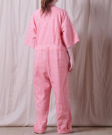 【BUNON】 Gingham Frill Overalls
