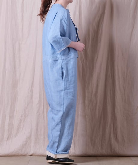 【BUNON】 Khadi Linen Ribbon Overalls