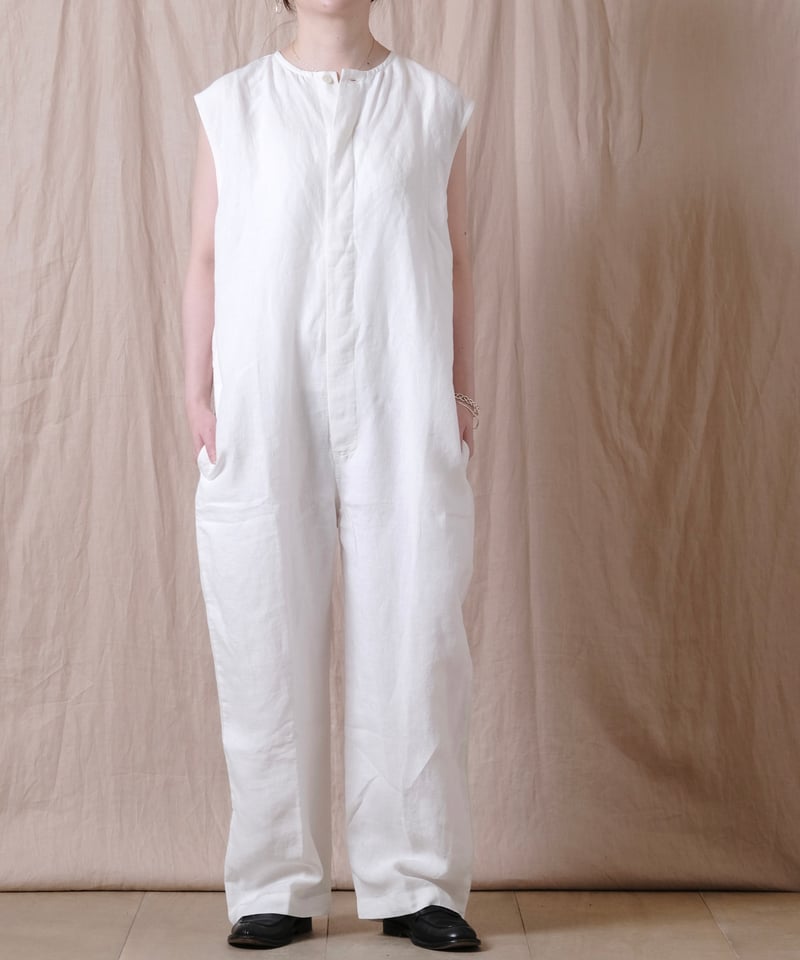 BUNON　エンブロイダリー　オーバーオール　サロペット BUNON エンブロイダリーオーバーオール シルク ホワイト×ブルー