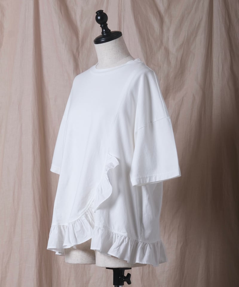 HOUGA/フリルTシャツ 異素材切り替え2段フリルTシャツ[品番：PA000015703]｜coca（コカ）の