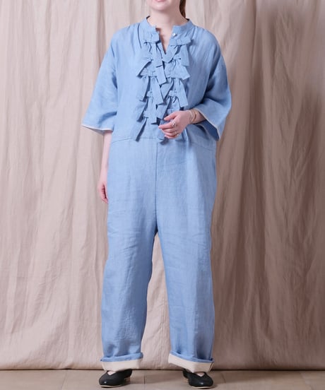 【BUNON】 Khadi Linen Ribbon Overalls