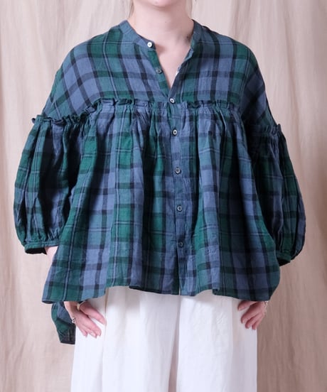 【UNIVERSAL TISSU】東炊きタータンチェック バンドカラーブラウス/UT240BL023