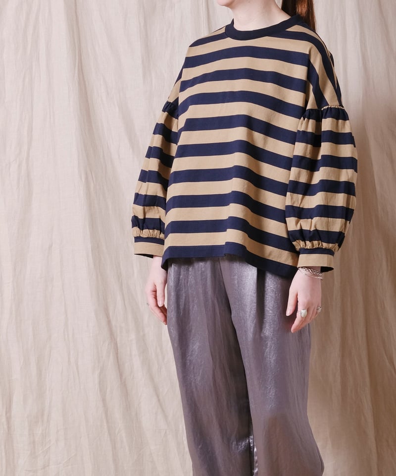 UNIVERSAL SEVEN】度詰め天竺ボーダー ギャザーパフプルオーバー