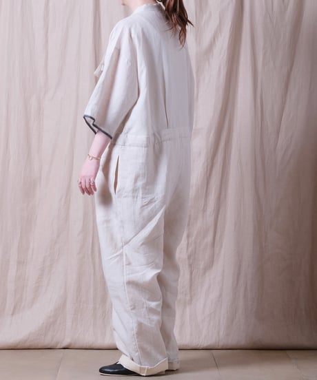 【BUNON】 Khadi Linen Ribbon Overalls
