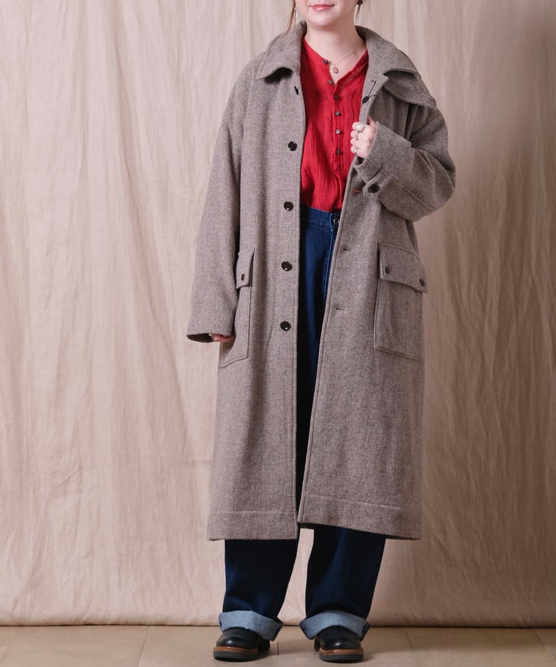 TISSU】オリジナルウールへリンボン スタンドカラーコート/TS243CO080