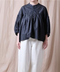 【UNIVERSAL TISSU】5.4ozデニム バンドカラーブラウス/UT240BL023