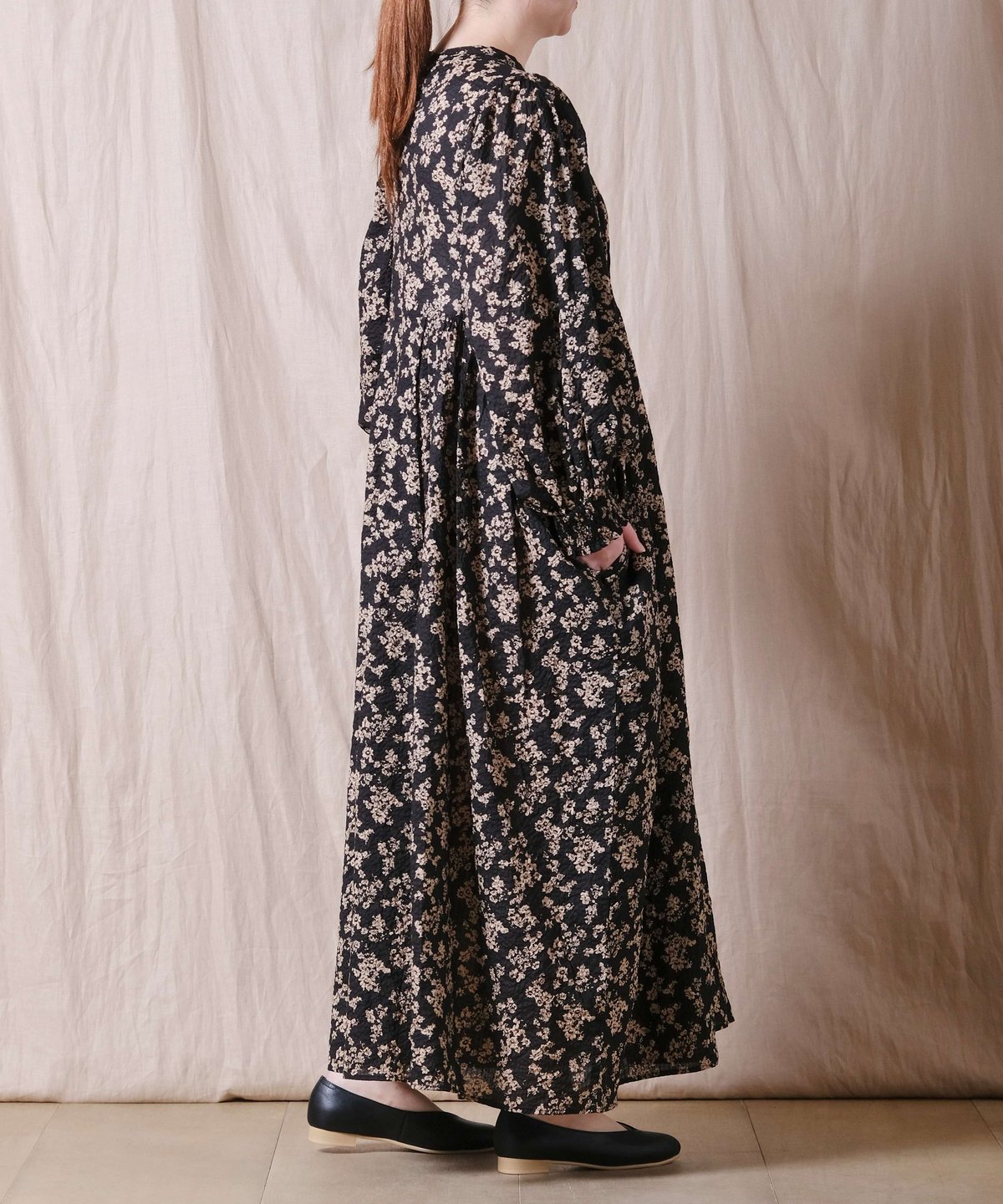 PARIS DE AOUNE】フラワープリント バンドカラータックギャザー