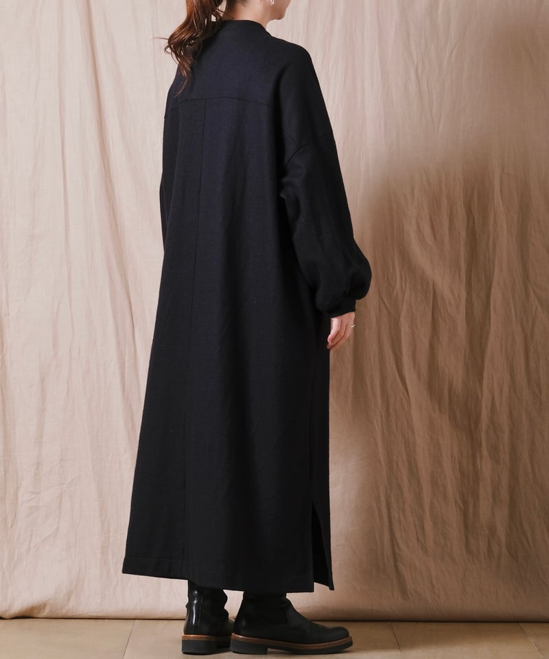 UNIVERSAL TISSU】ウール圧縮 バンドカラーワンピースコート/UT244CT00