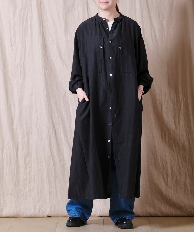 UNIVERSAL SEVEN】コットンキュプラリネン フレンチファーマーズシャツ