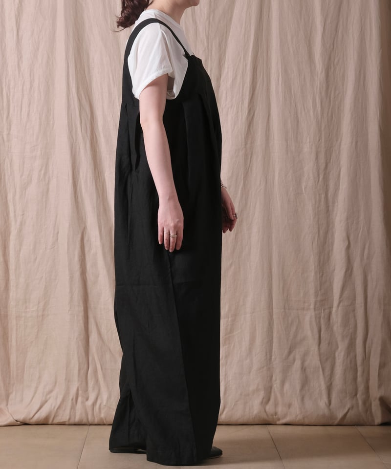 UNIVERSAL TISSU】トリプルワッシャーリネン タックサロペットパンツ