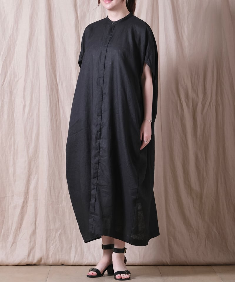 UNIVERSAL TISSU】フレンチリネン 比翼明きコクーンシャツワンピース