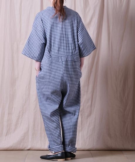 【BUNON】 Gingham Frill Overalls