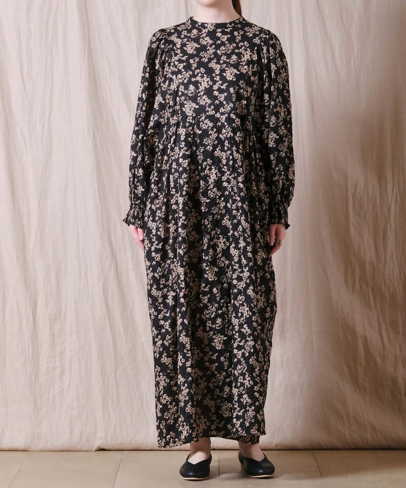 PARIS DE AOUNE】フラワープリント バンドカラータックギャザー