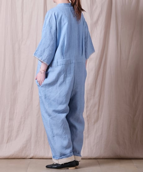 【BUNON】 Khadi Linen Ribbon Overalls
