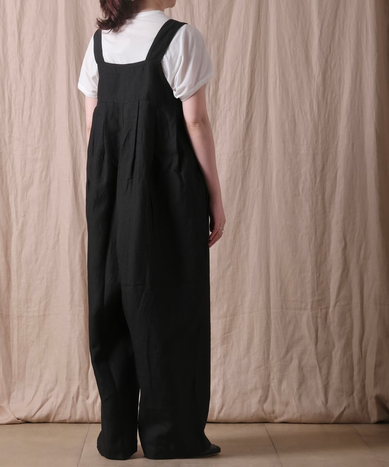 UNIVERSAL TISSU】トリプルワッシャーリネン タックサロペットパンツ