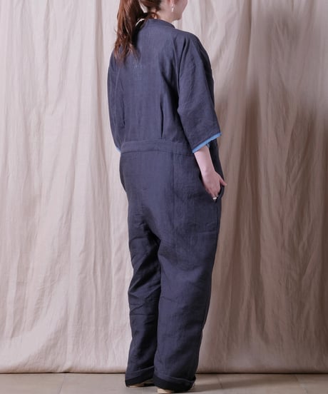 【BUNON】 Khadi Linen Ribbon Overalls