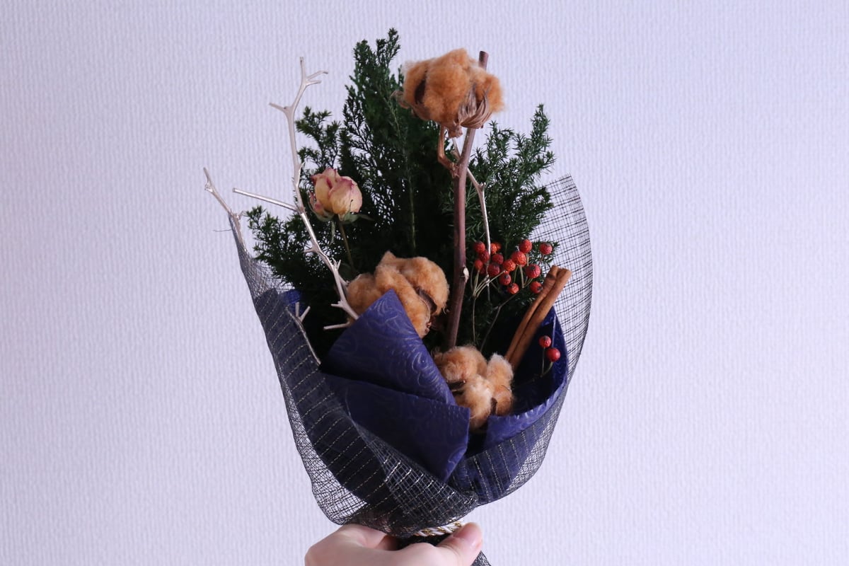 コットンフラワーのクリスマススワッグ(ブラウン) | ErvaNote flower