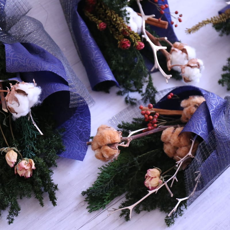 コットンフラワーのクリスマススワッグ(ブラウン) | ErvaNote flower