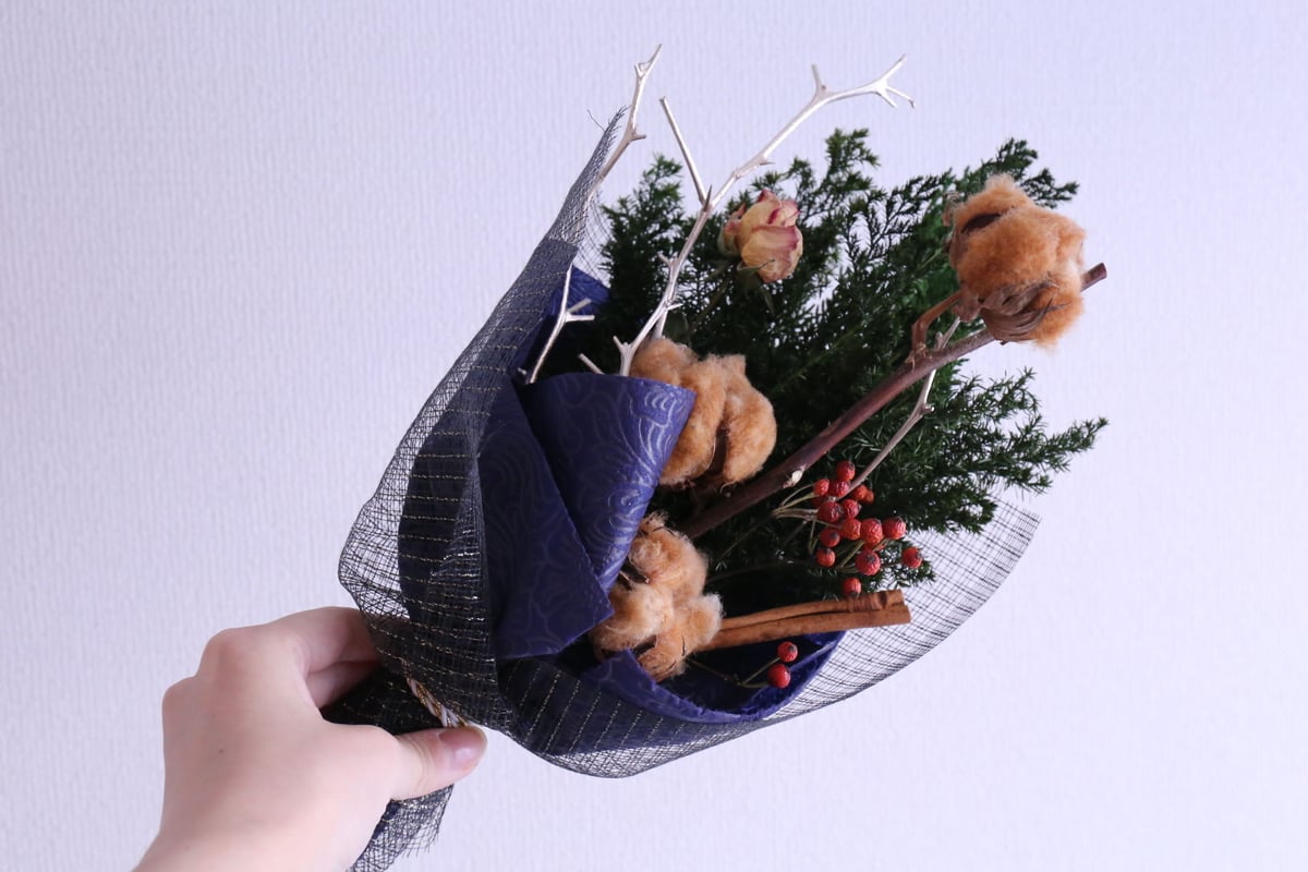 専用＊Marry Christmasフェイクフラワースワッグ(ブラウン) コットンフラワーのクリスマススワッグ(ブラウン) | ErvaNote flower