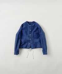 ［ryukicoa］Blue moleskin no-collar jacket