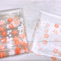 ラッピング用シール付きビニール袋100枚（10ｃｍ✖10ｃｍ）　オレンジ桜