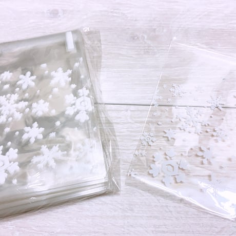ラッピング用シール付きビニール袋100枚　雪