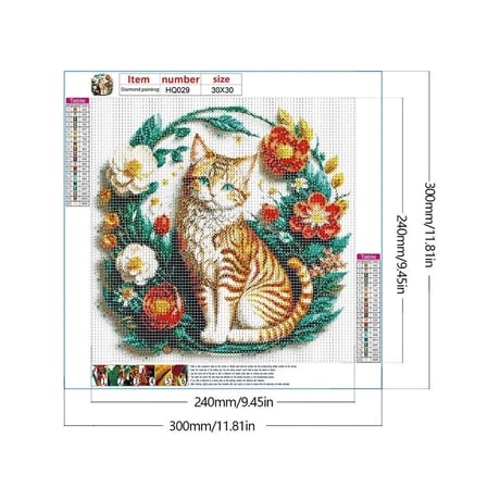 ダイヤモンドアート　5D　猫　丸いビーズ  30x30