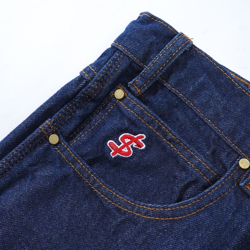 CASH ONLY Logo Baggy Denim Jeans Raw Indigo | F