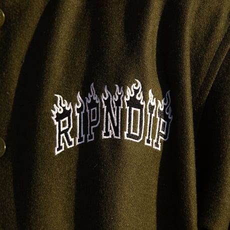 RIPNDIP FIRE SPIRIT VARSITY JACKET(LIGHT FOREST)