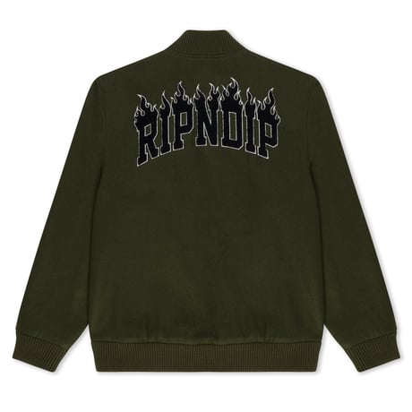RIPNDIP FIRE SPIRIT VARSITY JACKET(LIGHT FOREST)