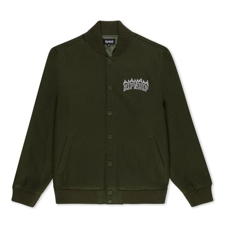RIPNDIP FIRE SPIRIT VARSITY JACKET(LIGHT FOREST)