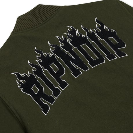 RIPNDIP FIRE SPIRIT VARSITY JACKET(LIGHT FOREST)