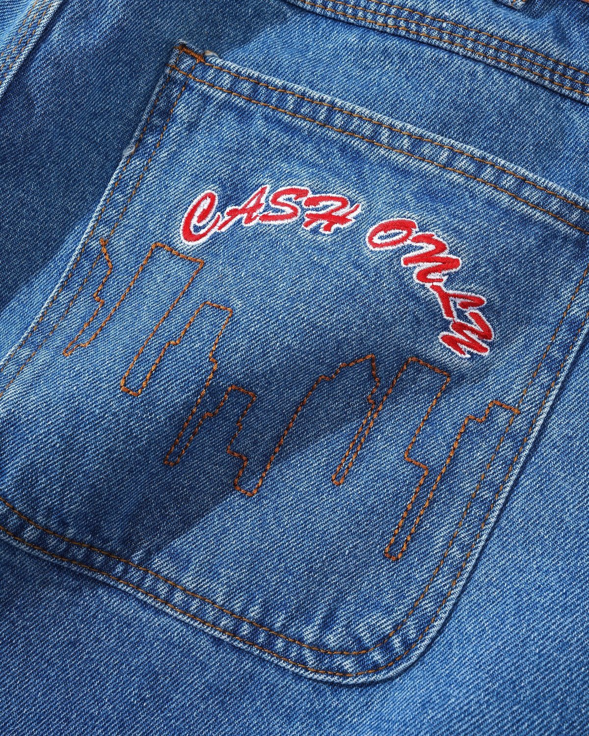 CASH ONLY Logo Baggy Denim Jeans Washed Indigo
