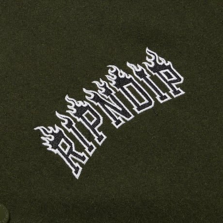 RIPNDIP FIRE SPIRIT VARSITY JACKET(LIGHT FOREST)
