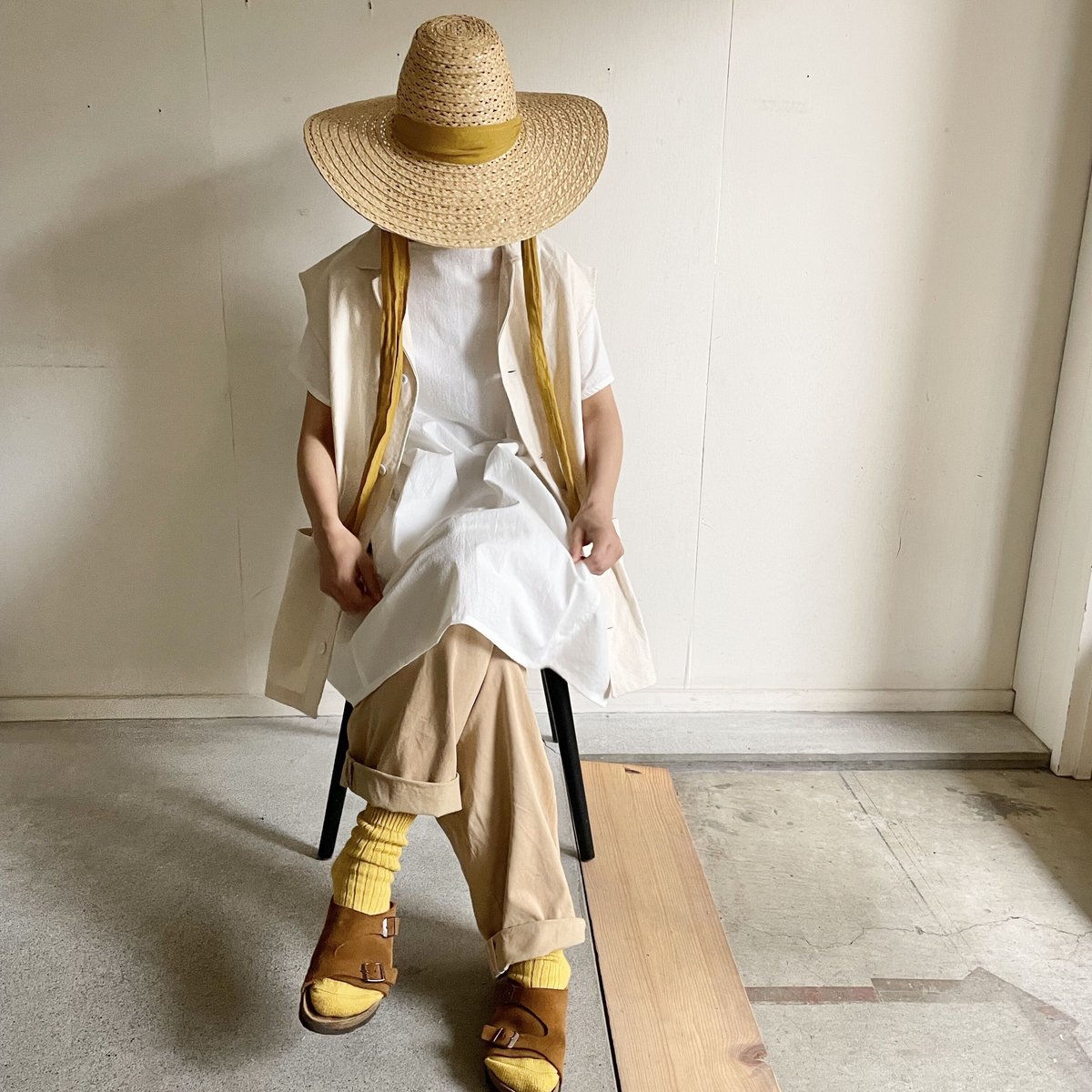 Yarmo Oversized Sleeveless Work Jacket（ Natural