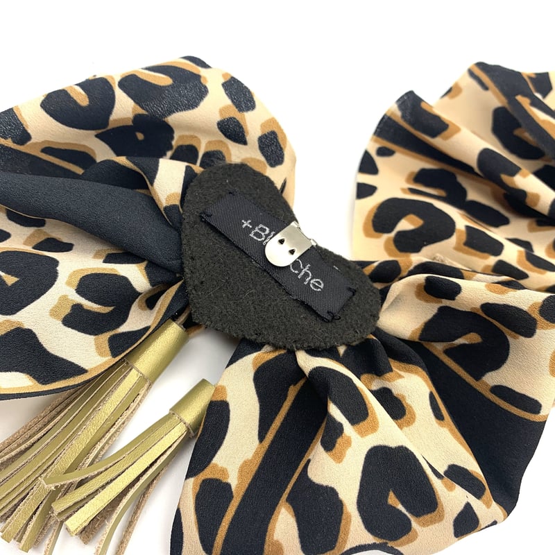 ベージュ】レオパード 上品リボン 春リボン バンスクリップ ミンミン  