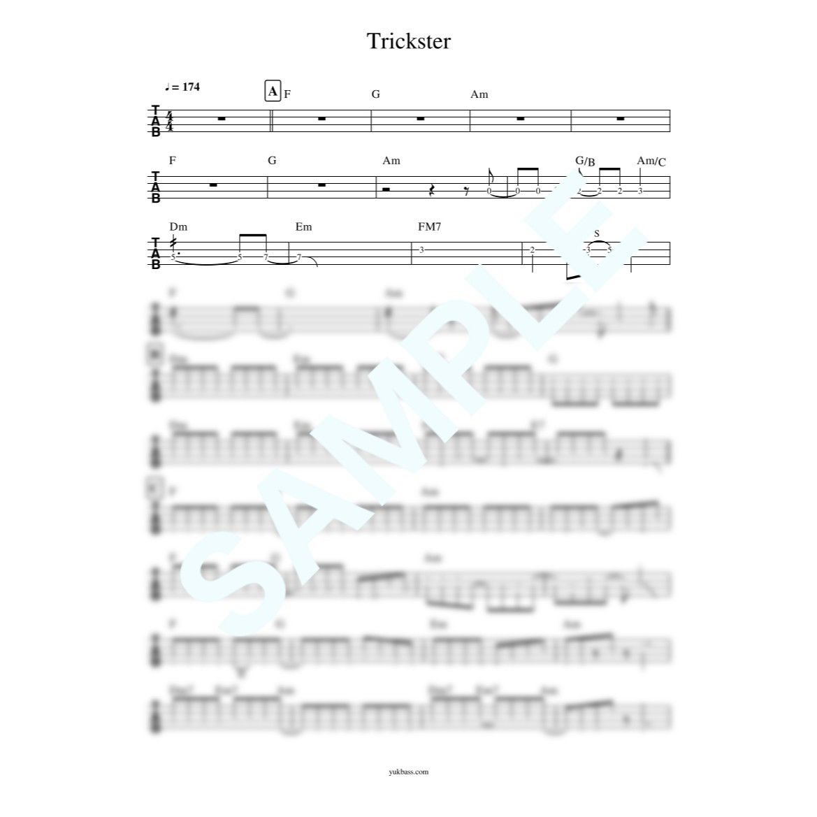 Score　TRICKSTER　奈々【ベース・タブ譜】　水樹　Bass