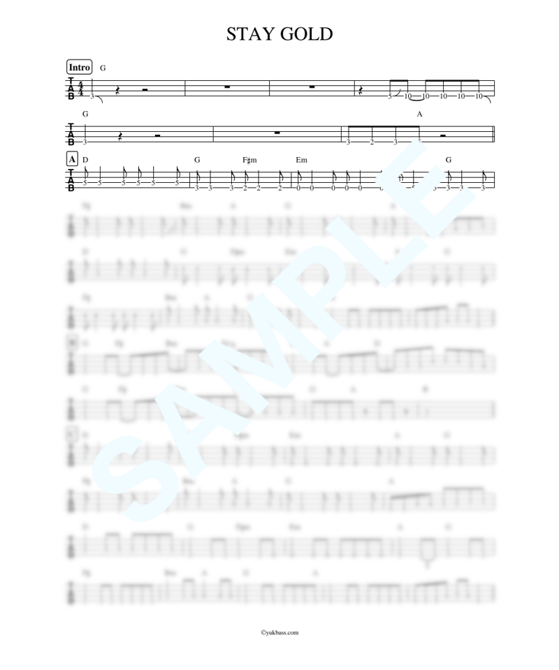 STAY GOLD / Hi-STANDARD【ベース・タブ譜】 | Bass Score