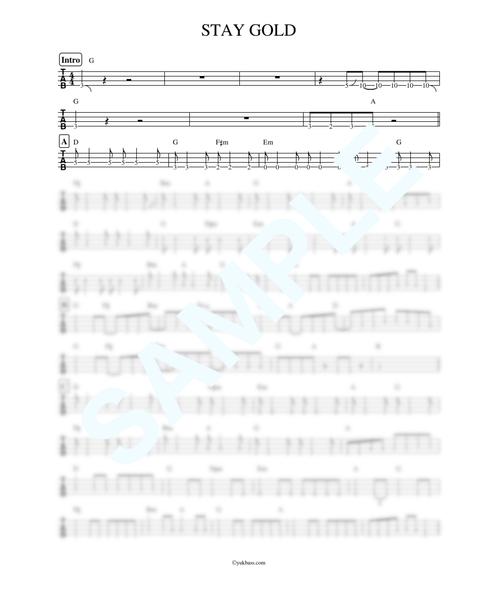 STAY GOLD / Hi-STANDARD【ベース・タブ譜】 | Bass Score