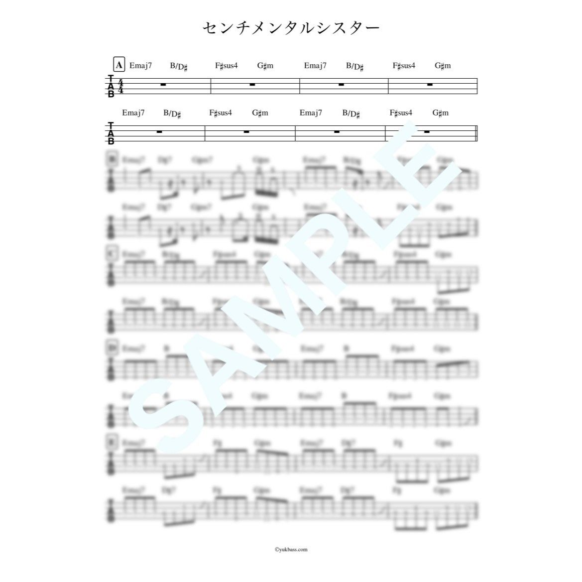 センチメンタルシスター / yonige【ベース・タブ譜】 | Bass Score