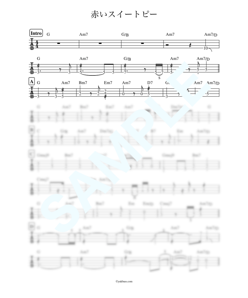 赤いスイートピー / 松田 聖子【ベース・タブ譜】 | Bass Score