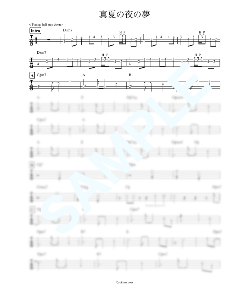 真夏の夜の夢 / 松任谷 由実【ベース・タブ譜】 | Bass Score