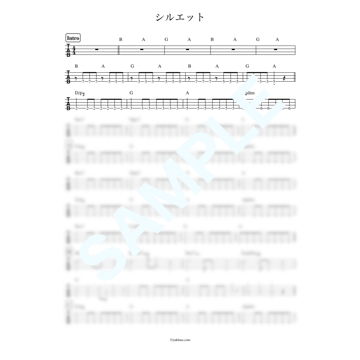 シルエット / KANA-BOON【ベース・タブ譜】 | Bass Score