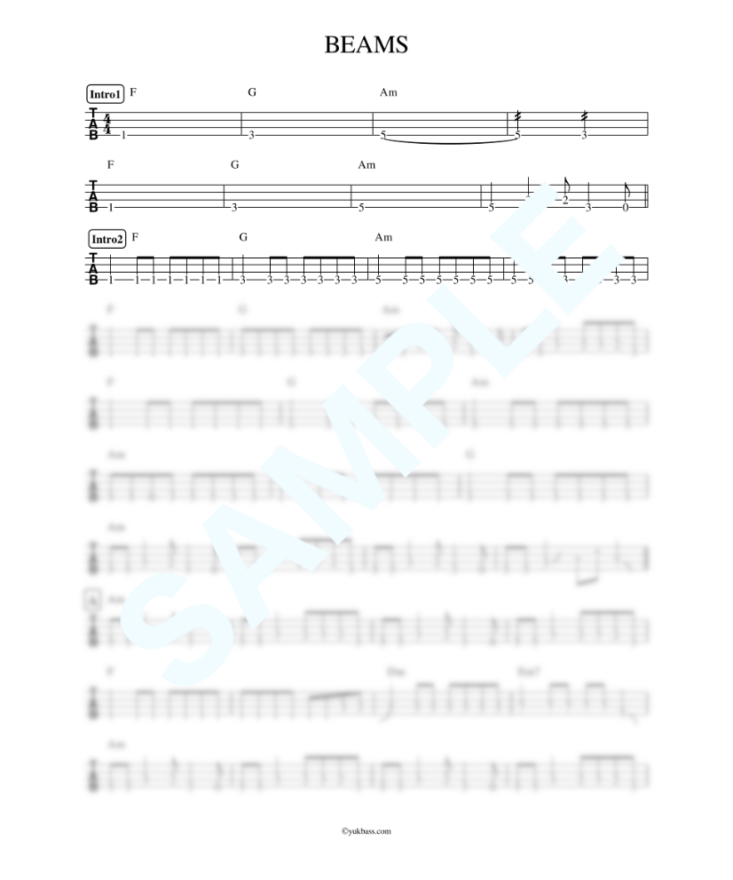 BEAMS / 黒夢【ベース・タブ譜】 | Bass Score
