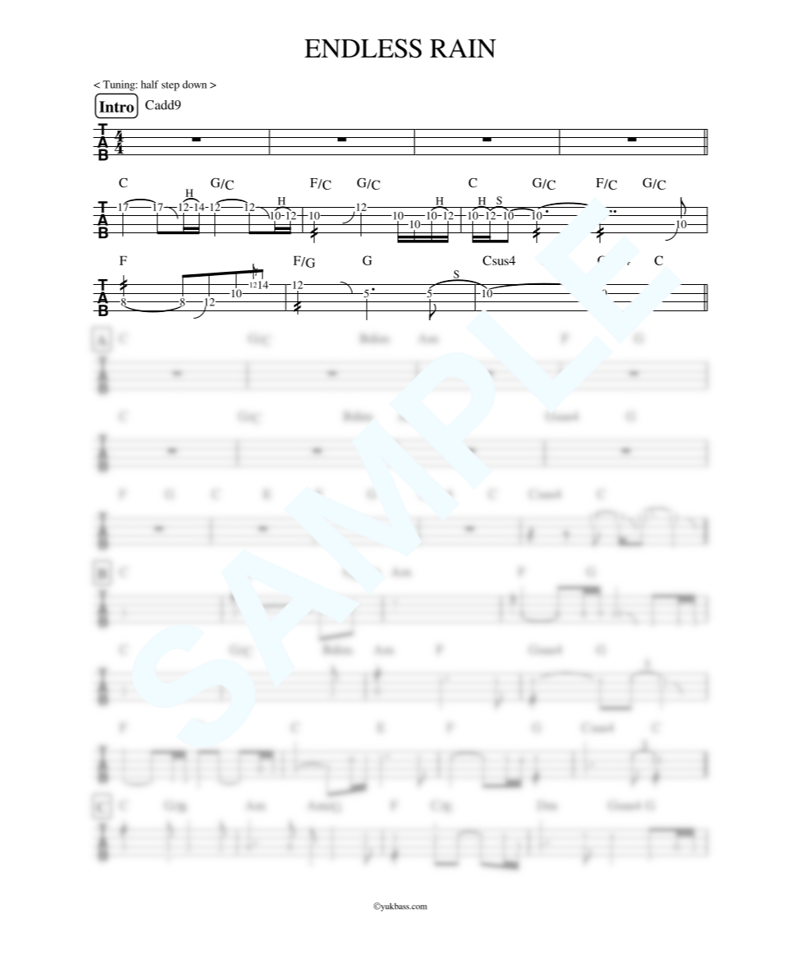 ENDLESS RAIN / X JAPAN【ベース・タブ譜】 | Bass Score