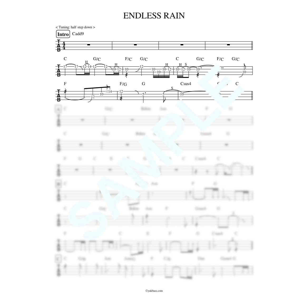 ENDLESS RAIN / X JAPAN【ベース・タブ譜】 | Bass Score ENDLESS RAIN / X JAPAN【ベース・タブ譜】 | Bass Score