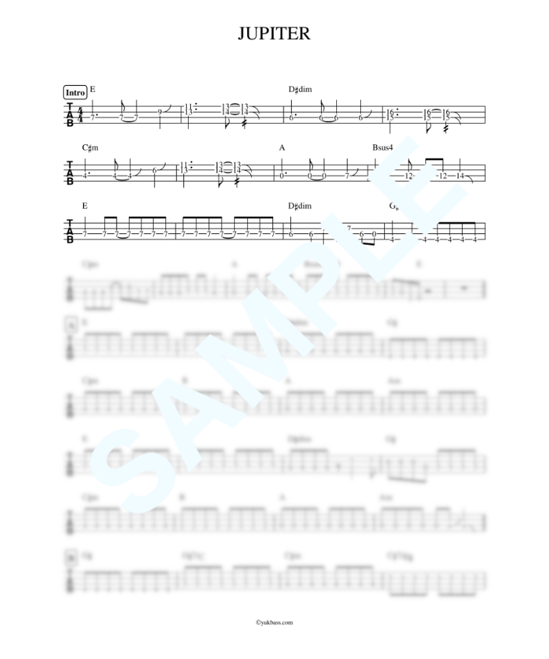 JUPITER / dustbox【ベース・タブ譜】 | Bass Score